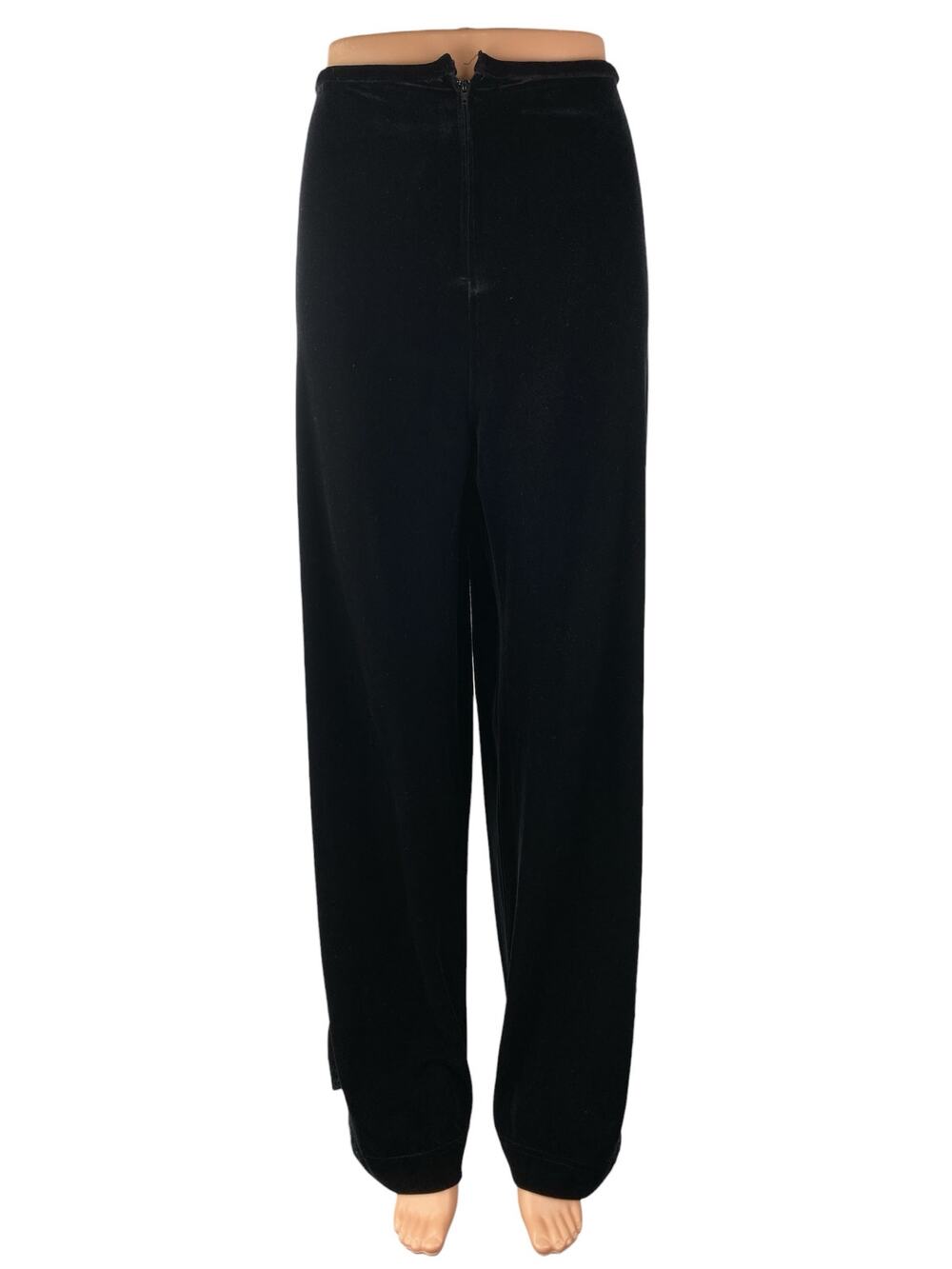Tadashi Women's Black Velvet Beaded Side Slit High Rise Wide Leg Trouser Pants L